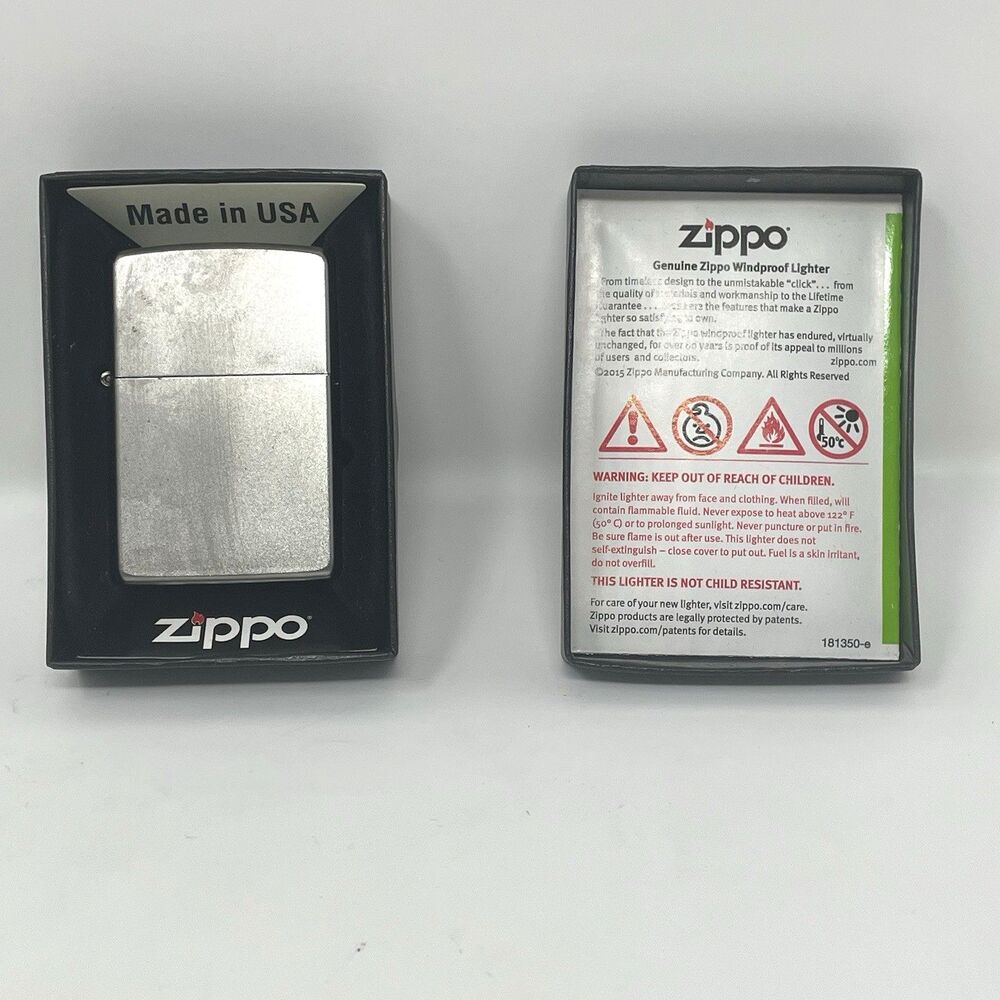 Genuine Zippo Lighter Reg Satin Chrome #206 New In Box With Papers Made in USA